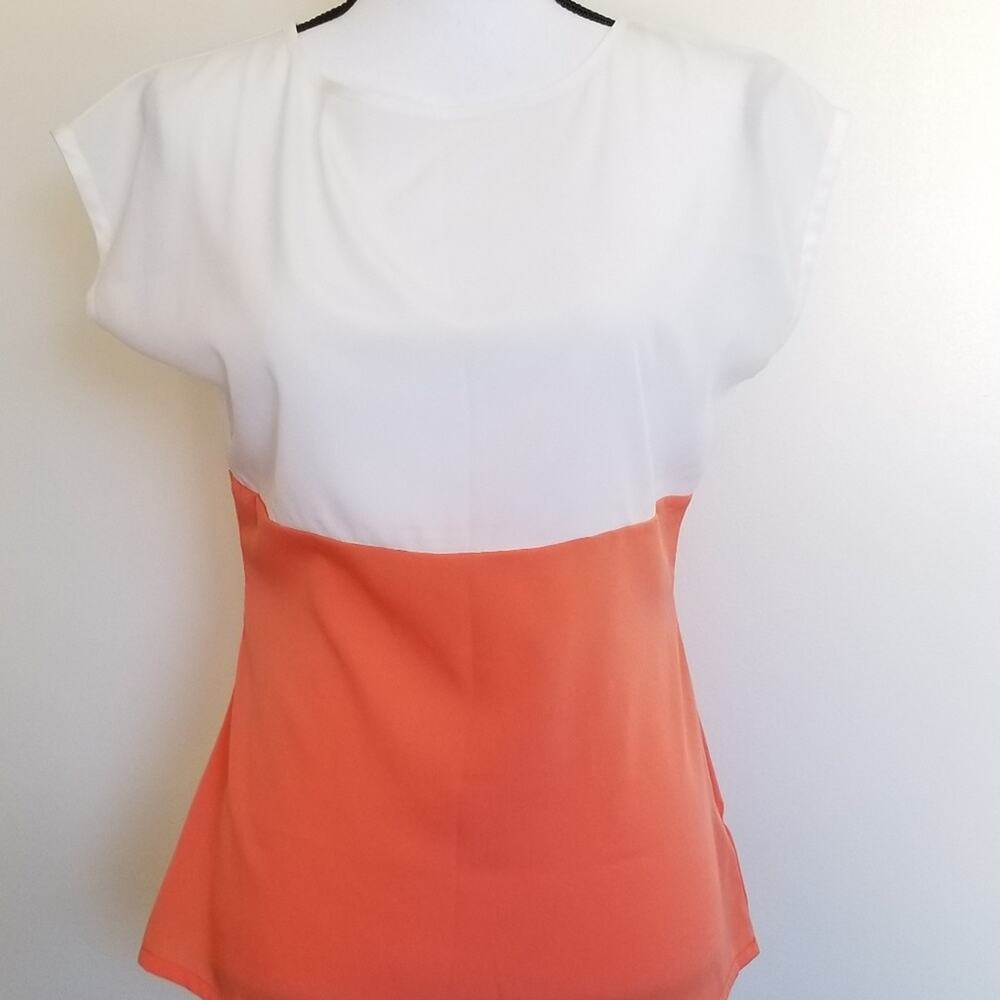 Banana Republic Sheer Colorblock Cap sleeve Blouse White & Orange Size XS